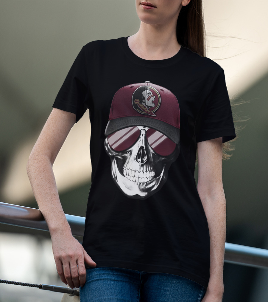 Skull Wearing Florida State Seminoles Cap With Sunglasses T-Shirt