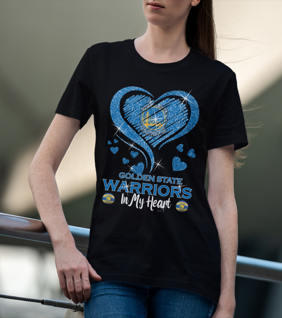Golden State Warriors In My Heart Sparkling Logo Hearts T-Shirt