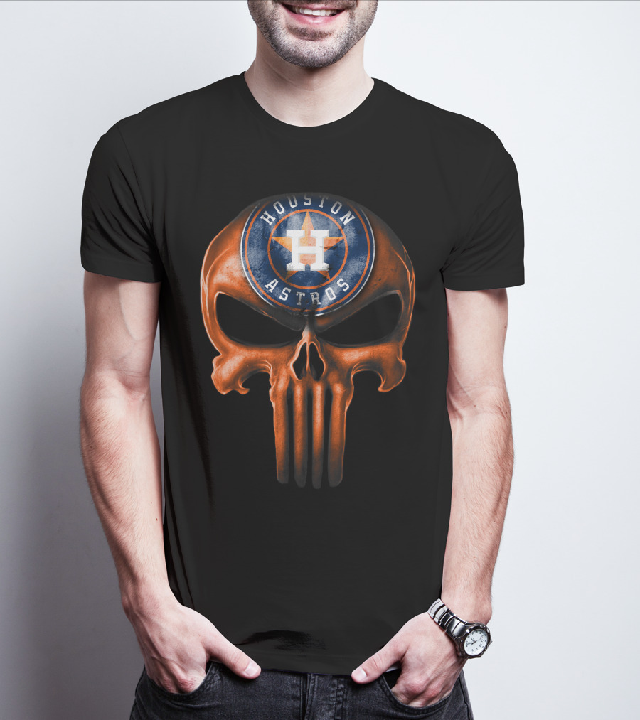 Skull With Houston Astros Baseball Emblem T-Shirt