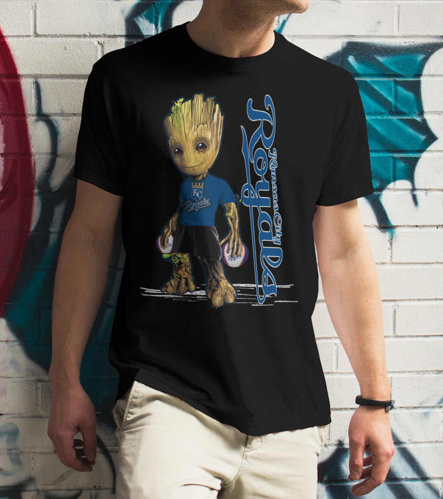 Groot Kansas City Royals Baseball Fan Character With Team T-Shirt