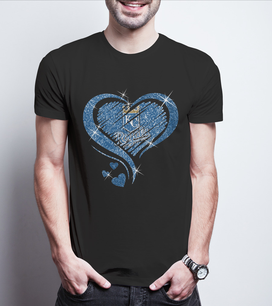 Heart Diamond KC Royals Blue Sparkle T-Shirt