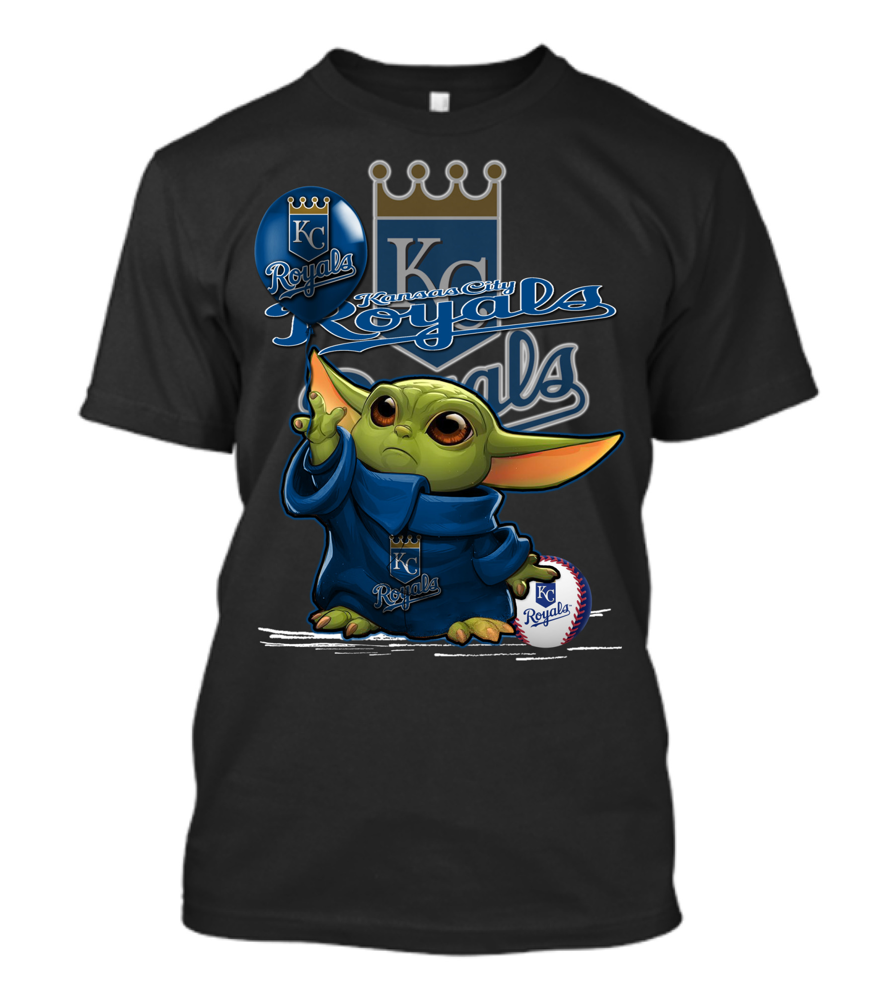 Yoda Kansas City Royals Holding KC Ball And Balloon T-Shirt