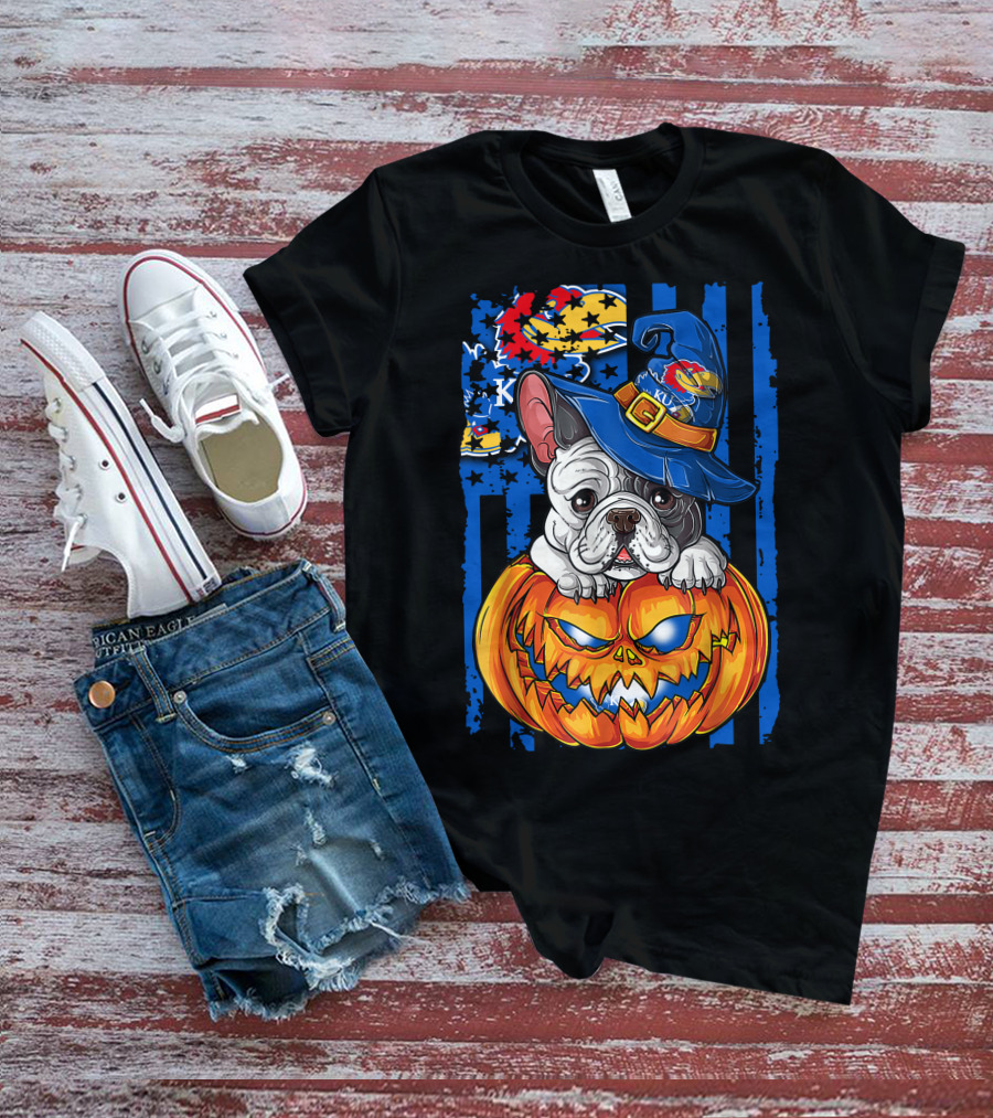 Kansas Jayhawks Bulldog Halloween Pumpkin Wizard Hat T-Shirt
