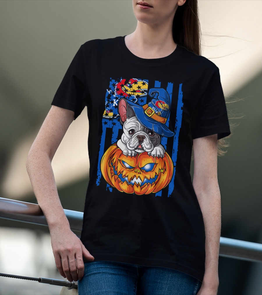 Kansas Jayhawks Bulldog Halloween Pumpkin Wizard Hat T-Shirt