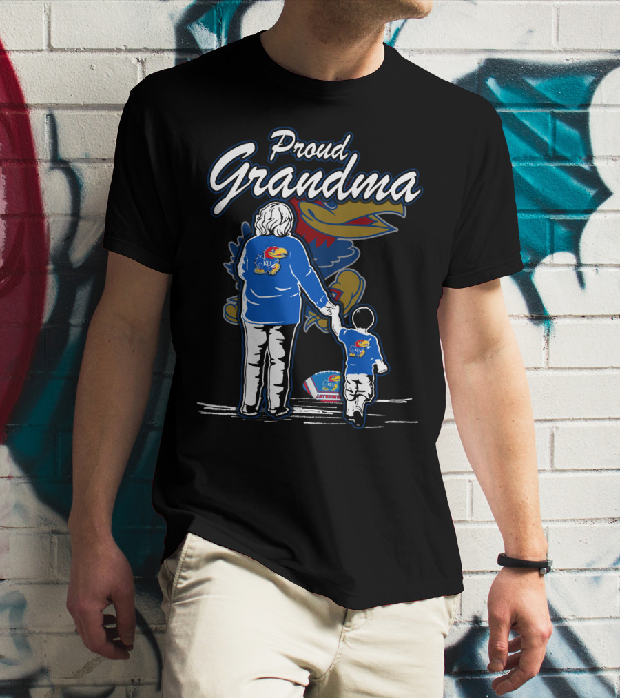 Proud Grandma Of Kansas Jayhawks Fan With Logo T-Shirt