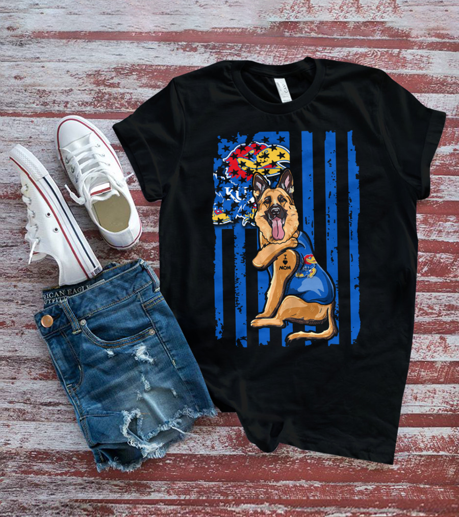 German Shepherd KU Mom Kansas Jayhawks Flag T-Shirt