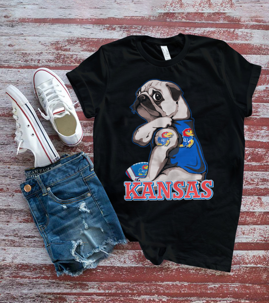 Kansas Jayhawks Pug Football T-Shirt