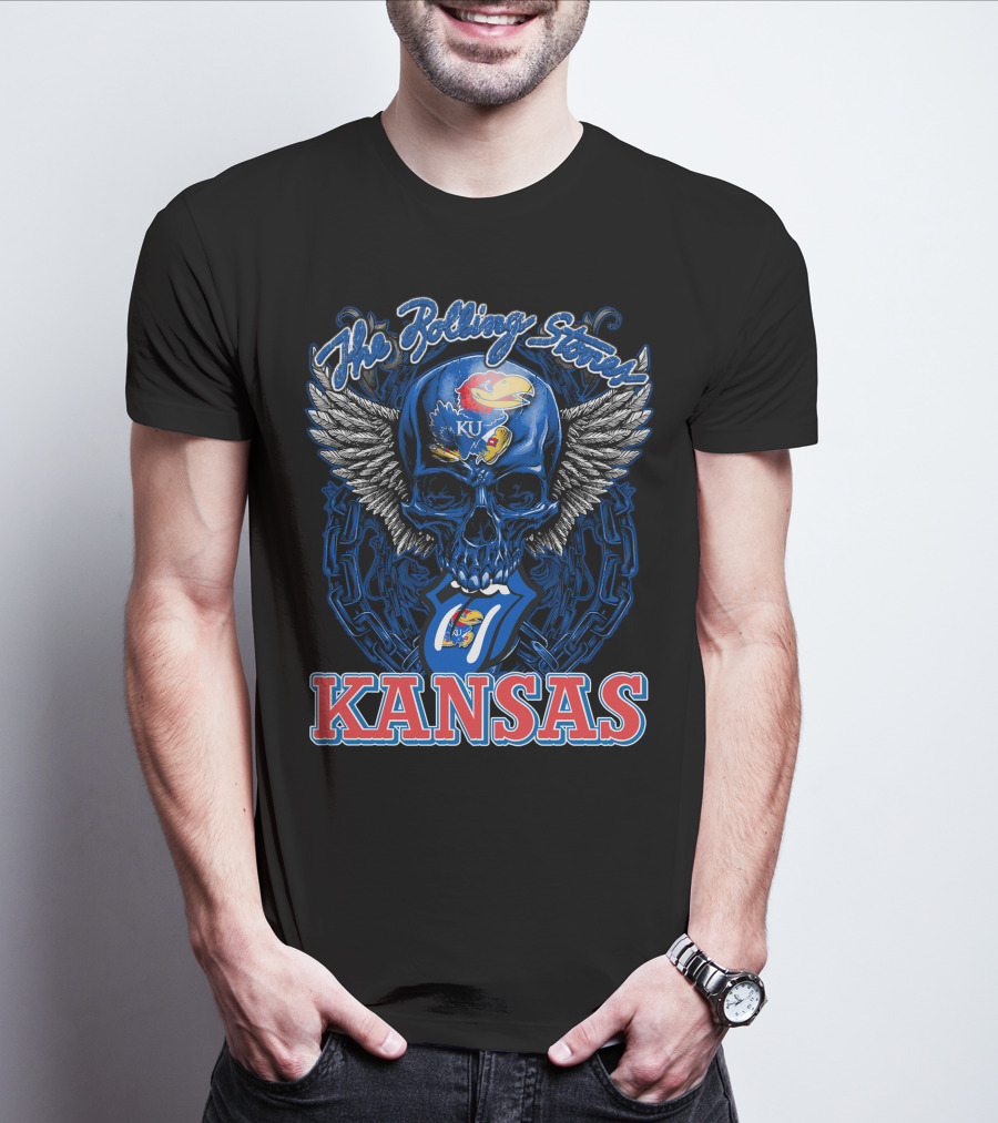 The Rolling Stones Kansas Jayhawks Ku Winged Skull T-Shirt