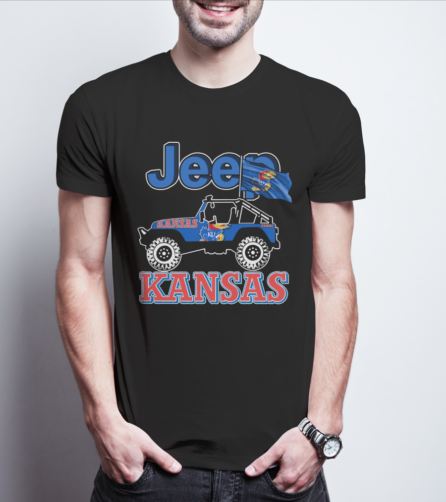 Jeep Kansas Jayhawks KU Logo And Flag T-Shirt