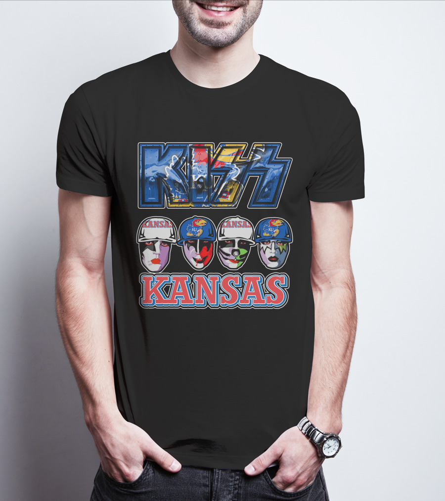 Kiss Kansas Jayhawks Face Paint Rock Band Fusion T-Shirt