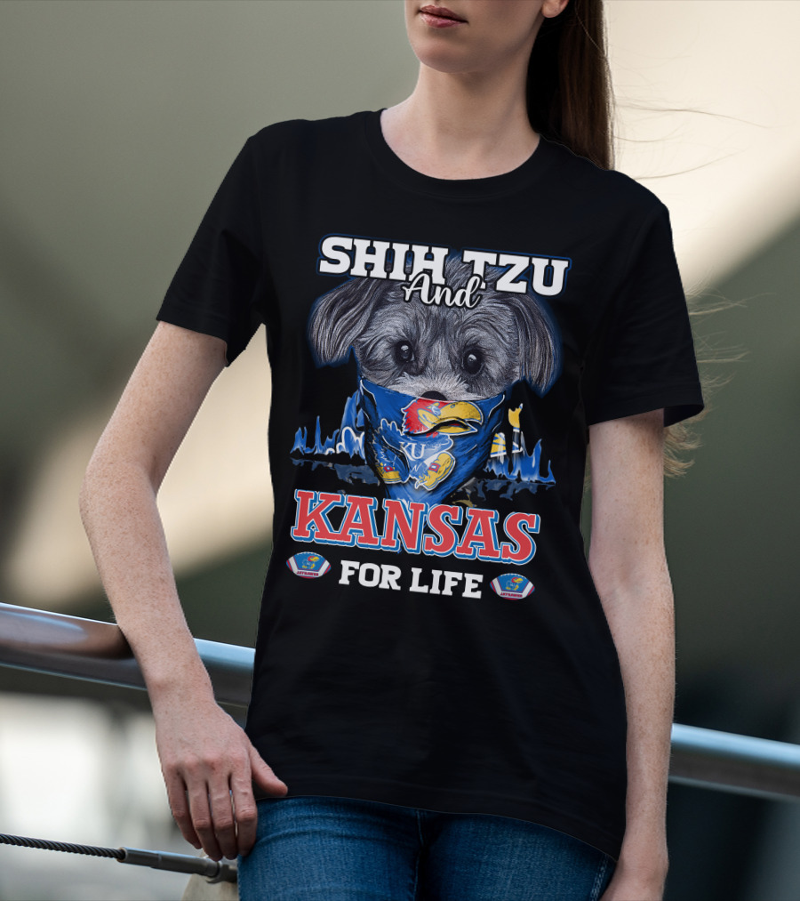 Shih Tzu And Kansas For Life Jayhawks Fan By T-Shirt