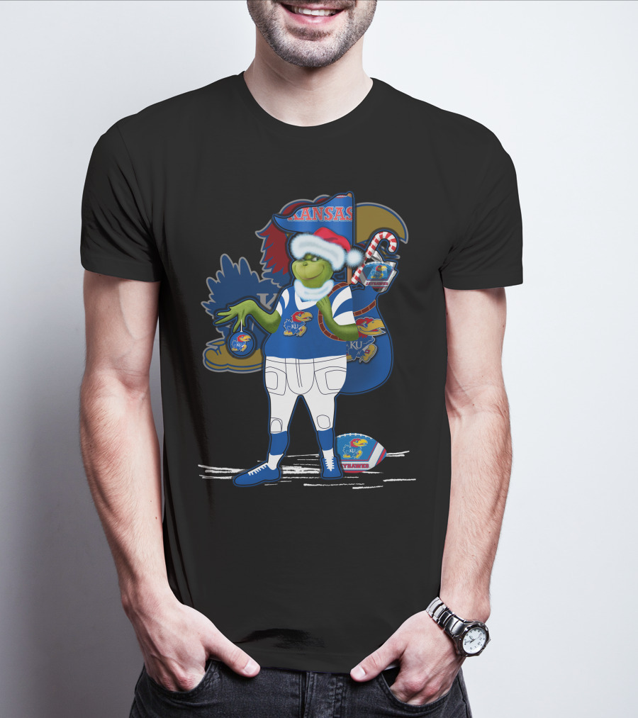 Grinchxmas Kansas Jayhawks Football Holiday Crossover T-Shirt
