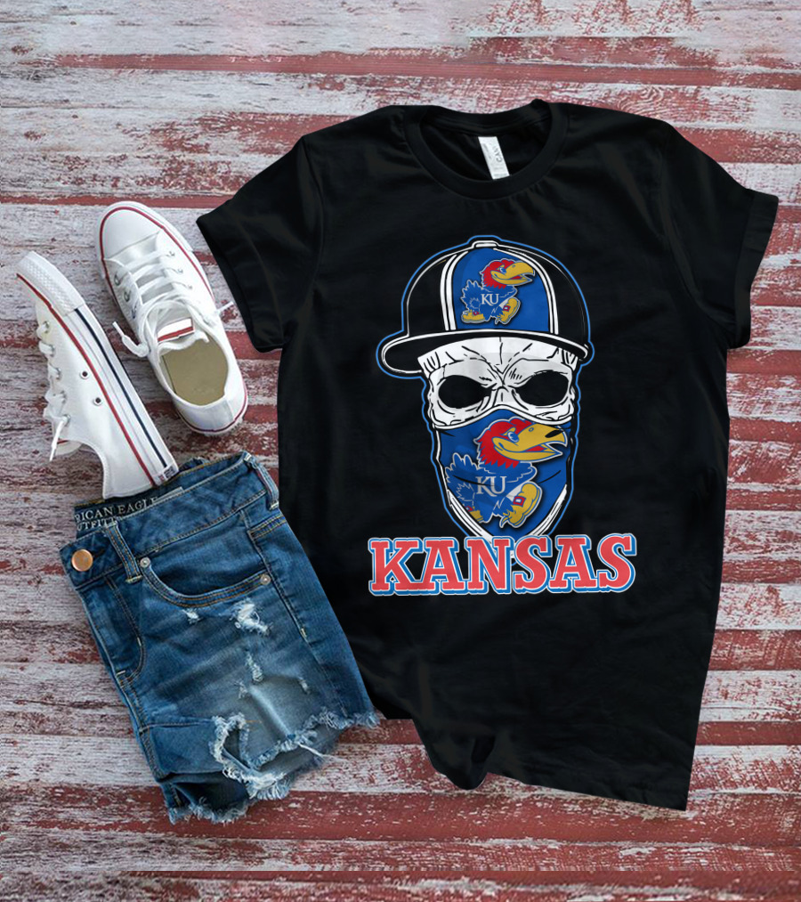 Kansas Jayhawks Skull Hat KU T-Shirt