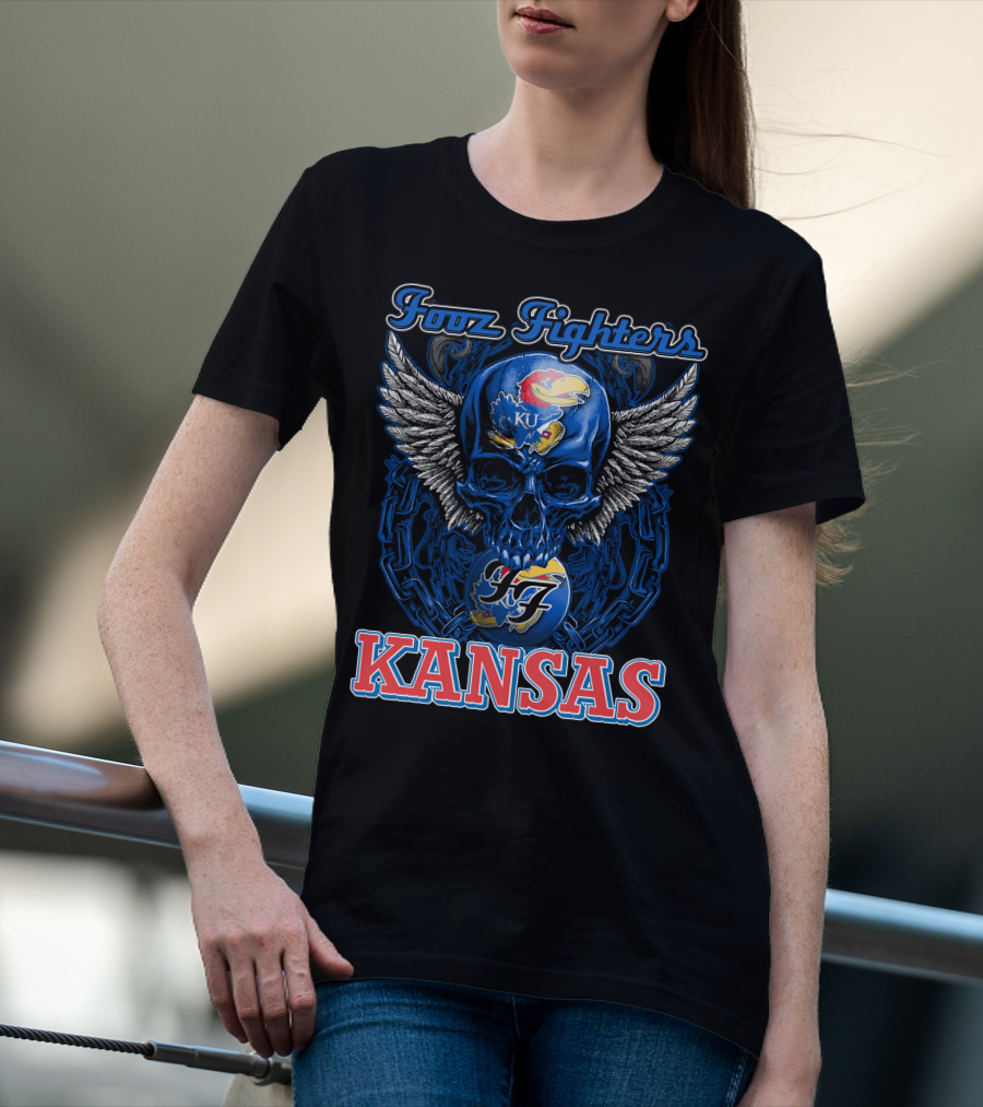 Foo Fighters KU Kansas Jayhawks Winged Skull T-Shirt