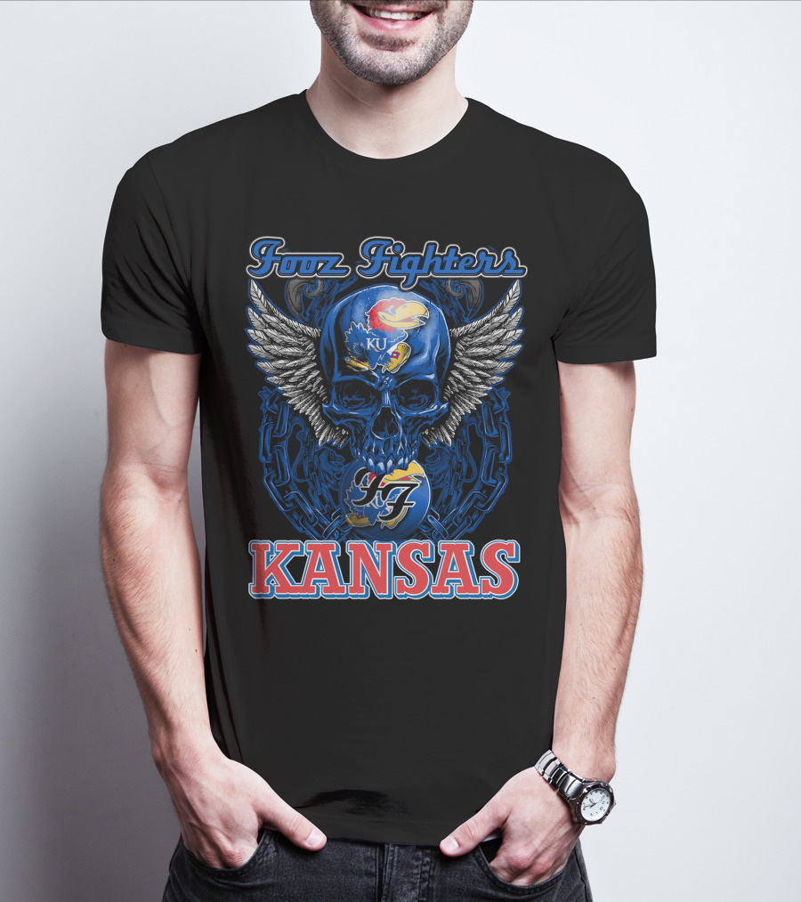 Foo Fighters KU Kansas Jayhawks Winged Skull T-Shirt