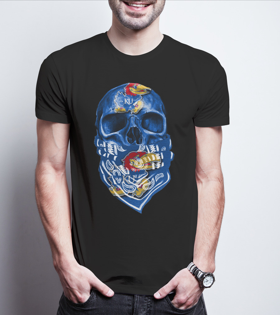 Kansas Jayhawks Skull With KU Bandana T-Shirt