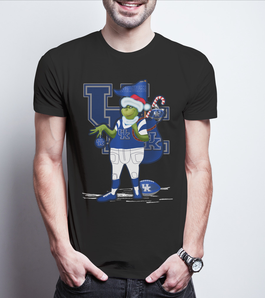 Kentucky Wildcats Grinch Christmas Santa Sports Fan T-Shirt