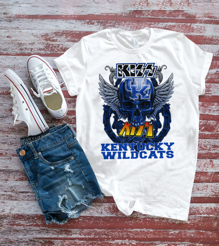 Kiss Kentucky Wildcats UK Skull Wings T-Shirt
