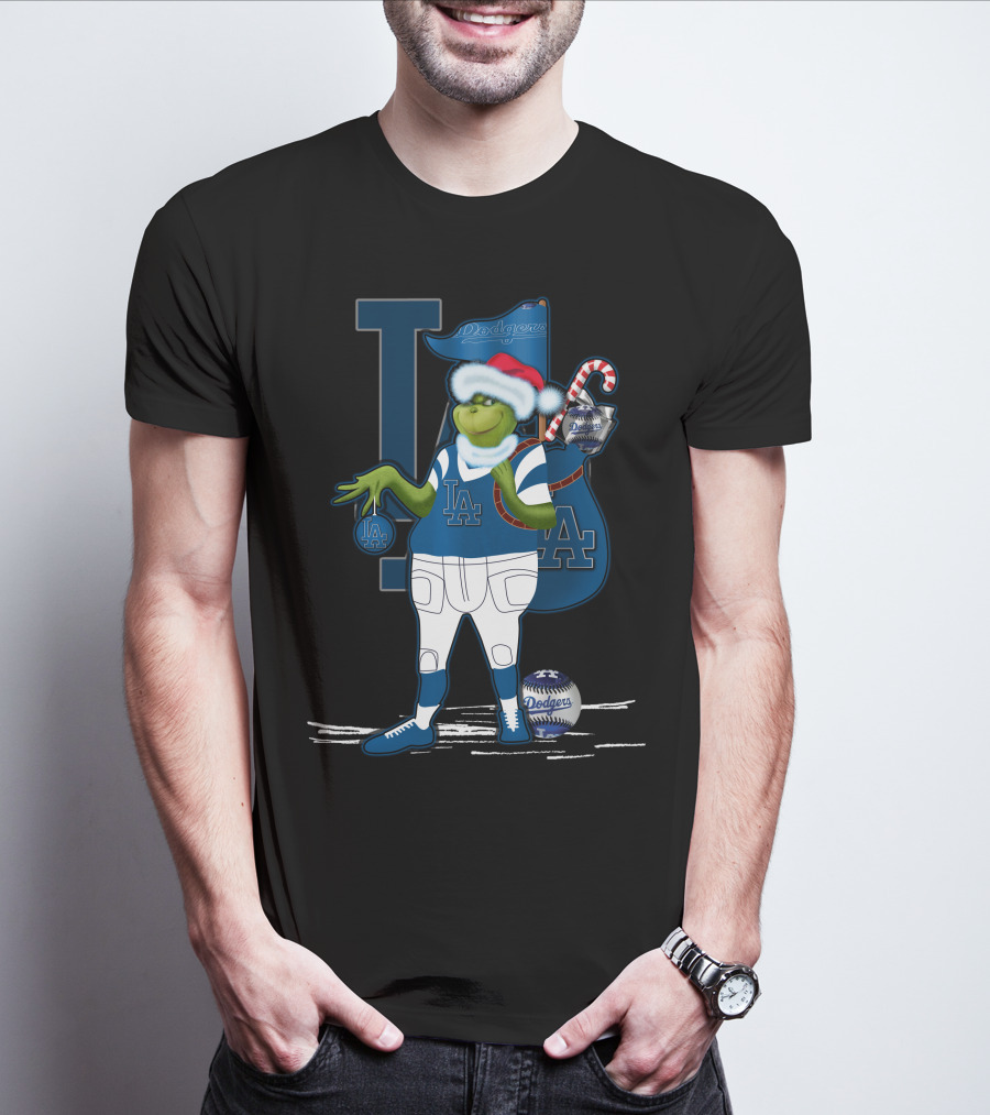 Grinchxmas Los Angeles Dodgers Santa Sack Baseball Holiday Edition T-Shirt