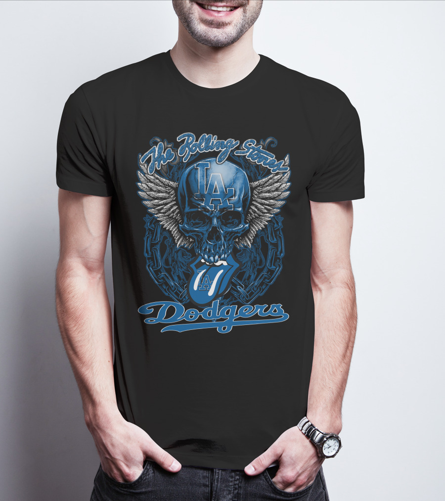 The Rolling Stones La Dodgers Skull And Winged Tongue T-Shirt