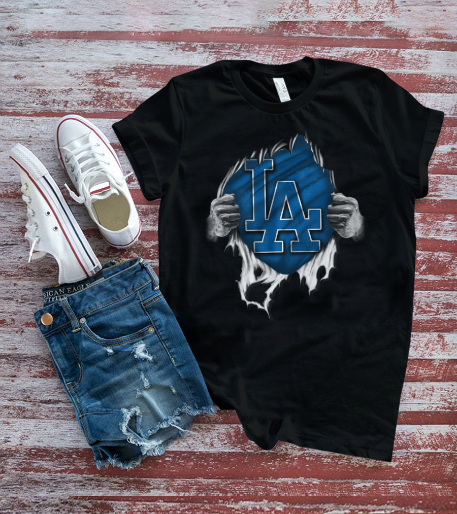 Torn LA Dodgers Logo With Hands T-Shirt