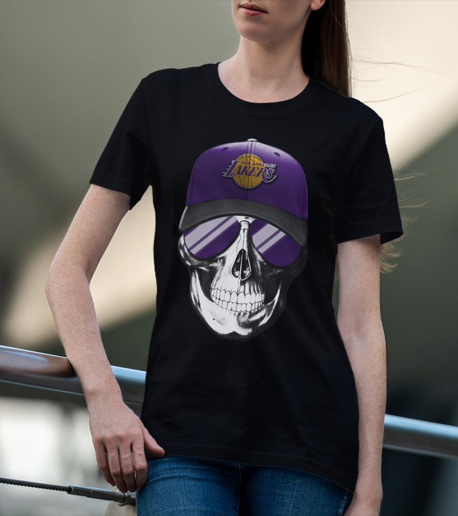 Los Angeles Lakers Skull With Purple Hat And Sunglasses T-Shirt