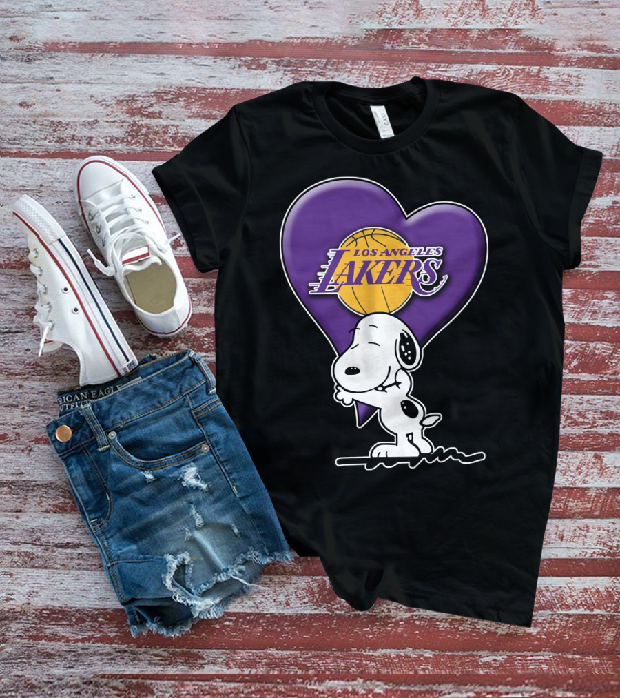 Snoopy Heart Los Angeles Lakers Basketball T-Shirt