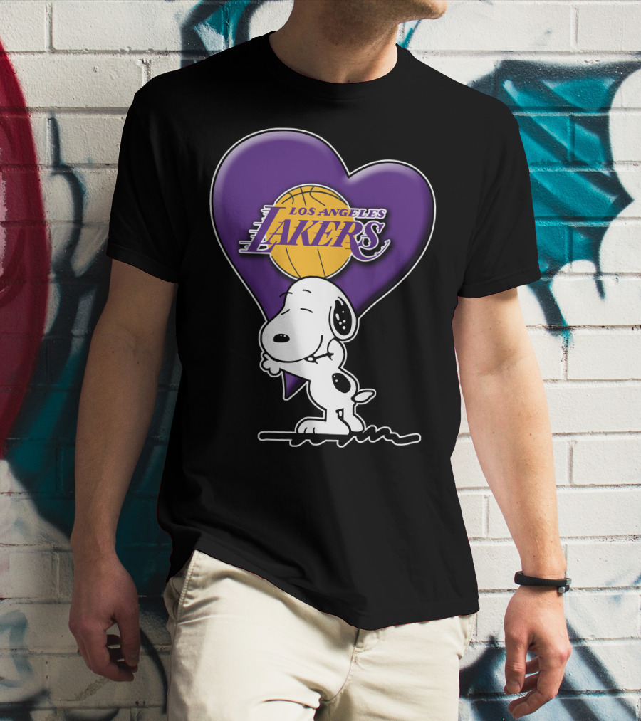 Snoopy Heart Los Angeles Lakers Basketball T-Shirt