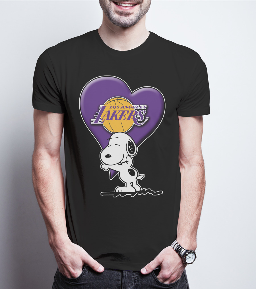 Snoopy Heart Los Angeles Lakers Basketball T-Shirt