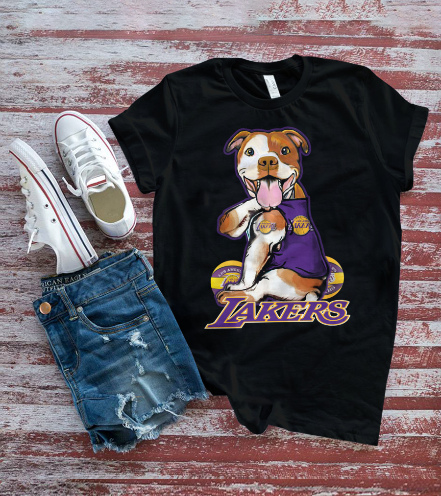 Pittbull Los Angeles Lakers Basketball Dog Fan T-Shirt