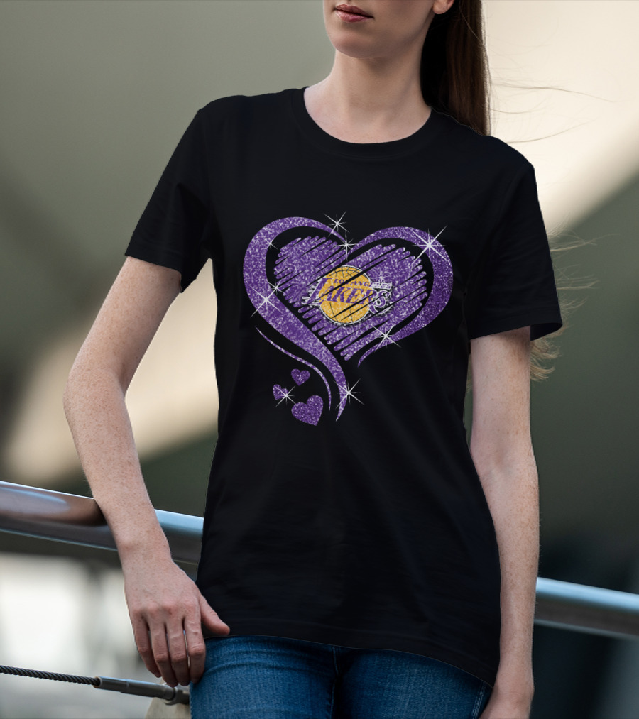 Heart Diamond Los Angeles Lakers Purple Sparkle T-Shirt