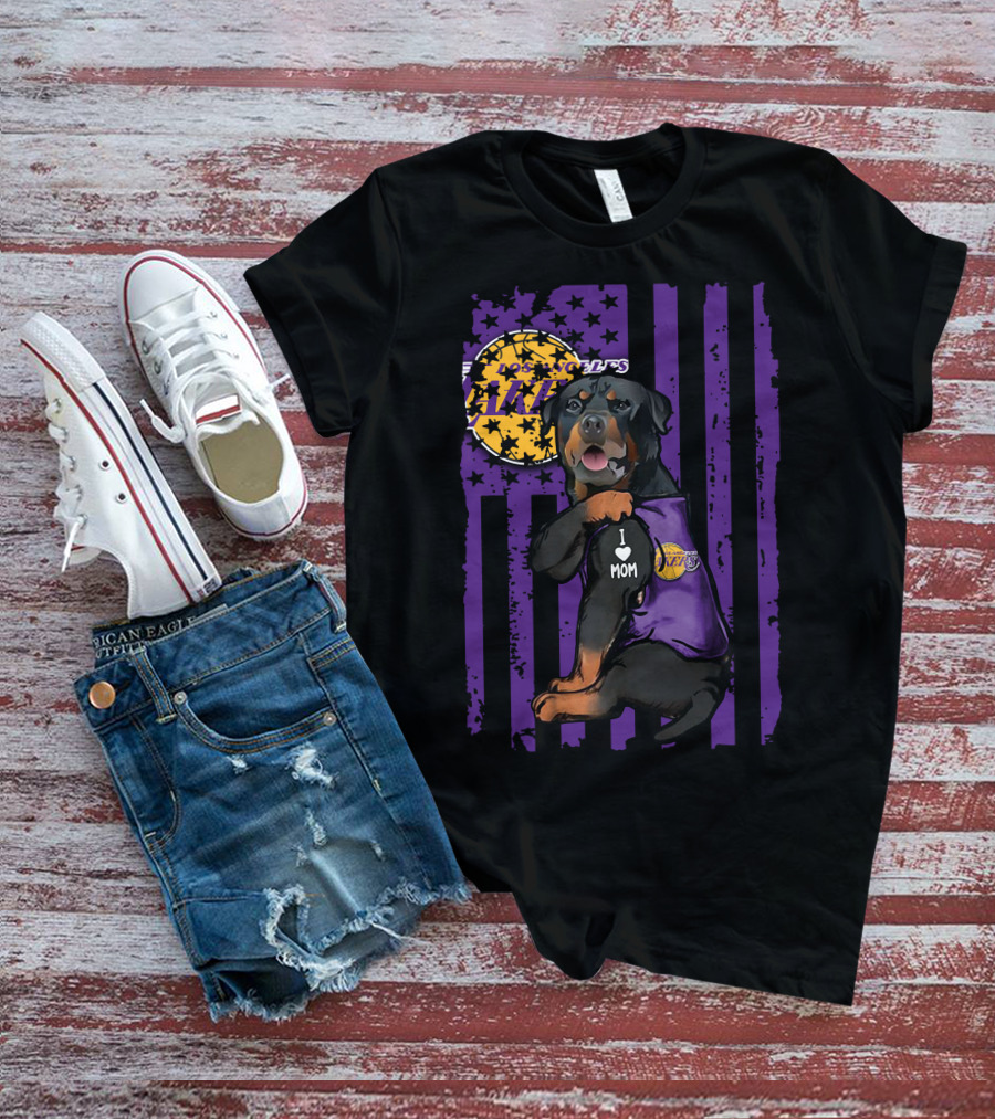 Rottweiler I Love Mom Los Angeles Lakers Purple Stars Stripes T-Shirt