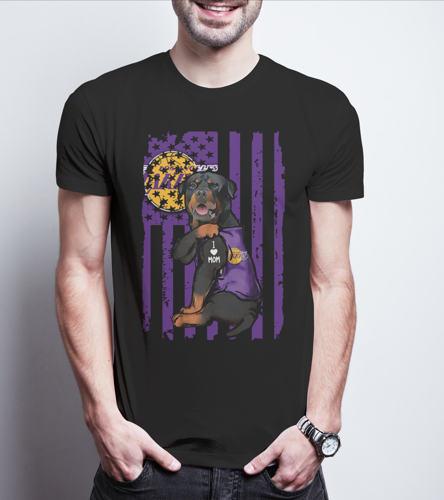 Rottweiler I Love Mom Los Angeles Lakers Purple Stars Stripes T-Shirt