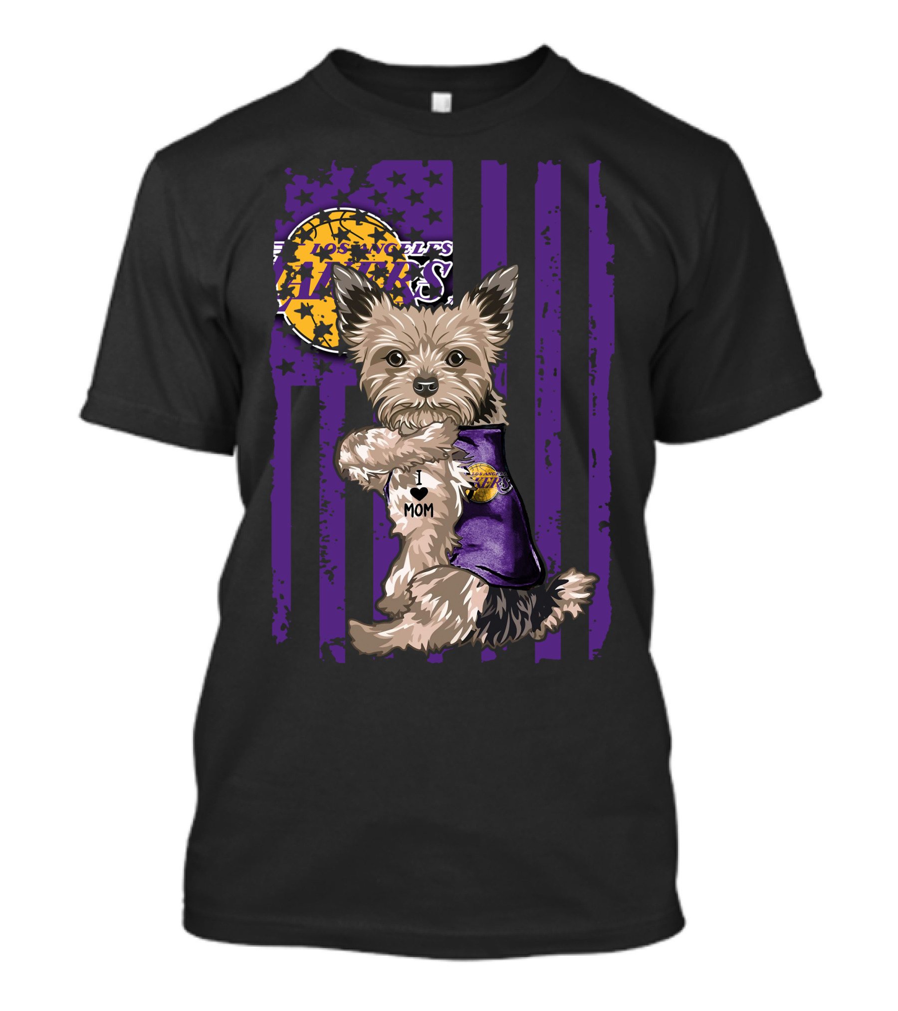 Yorkshire Terrier Los Angeles Lakers I Love Mom T-Shirt