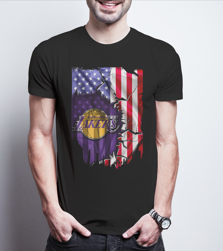 Los Angeles Lakers American Flag Basketball T-Shirt