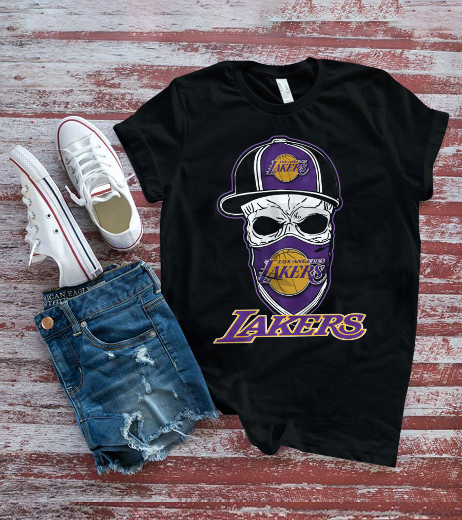 Los Angeles Lakers Skull In Hat And Bandana T-Shirt