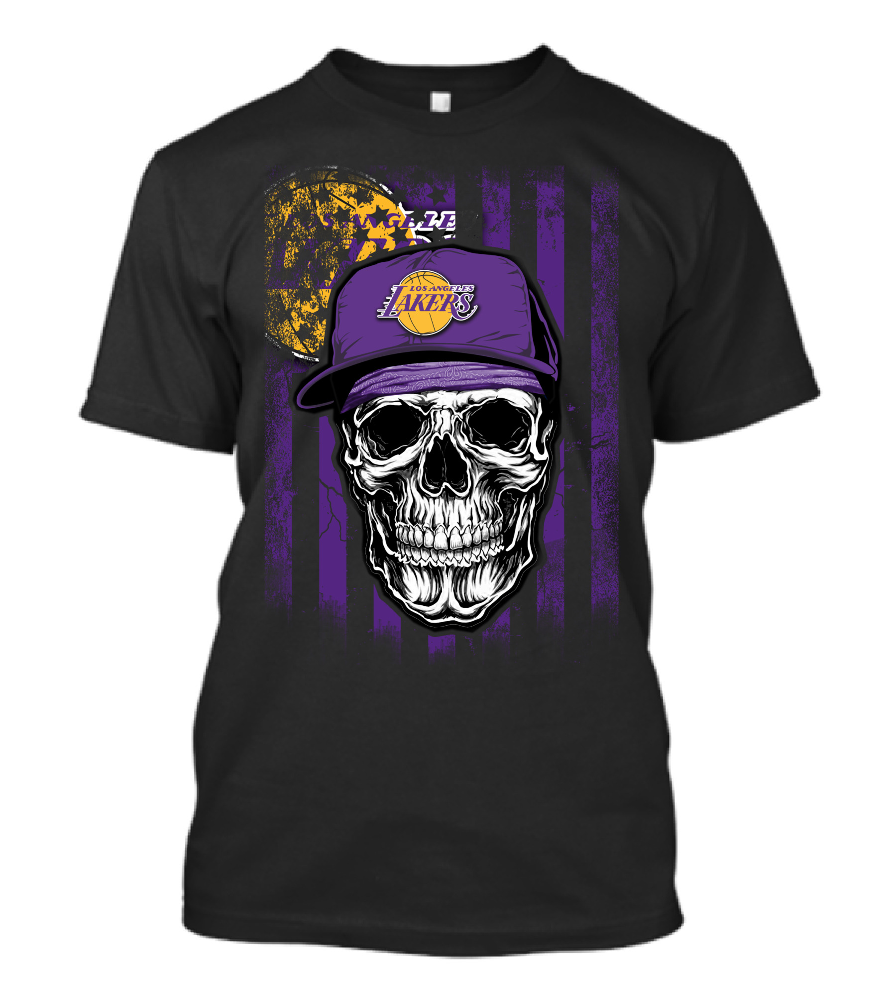 Los Angeles Lakers Skull Cap Bold Gothic T-Shirt