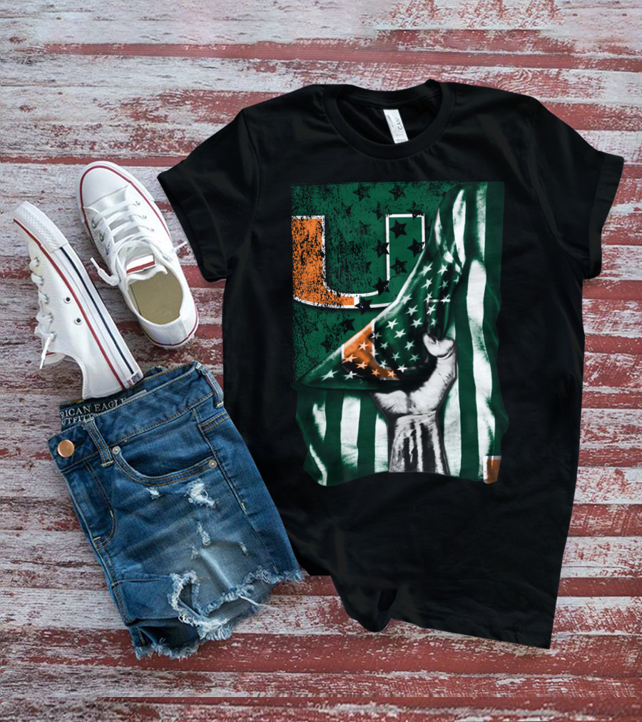 Miami Hurricanes U Flag Stars And Stripes Fist T-Shirt
