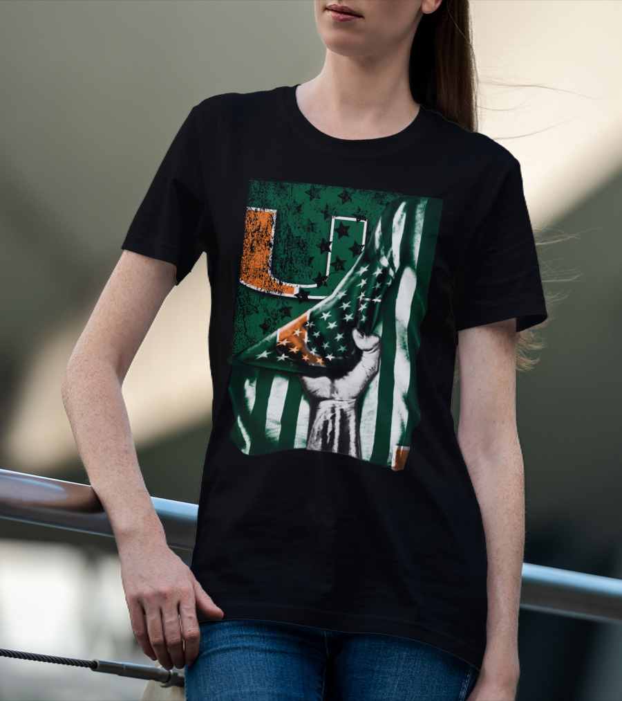 Miami Hurricanes U Flag Stars And Stripes Fist T-Shirt