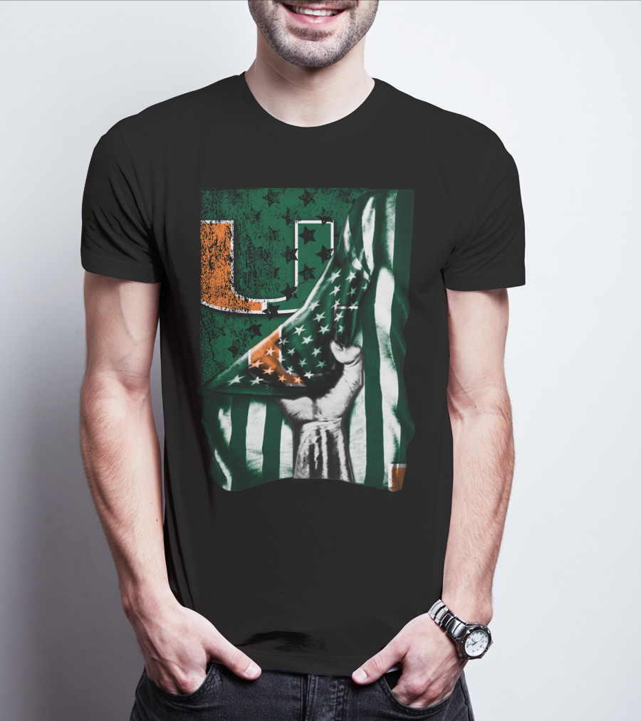 Miami Hurricanes U Flag Stars And Stripes Fist T-Shirt