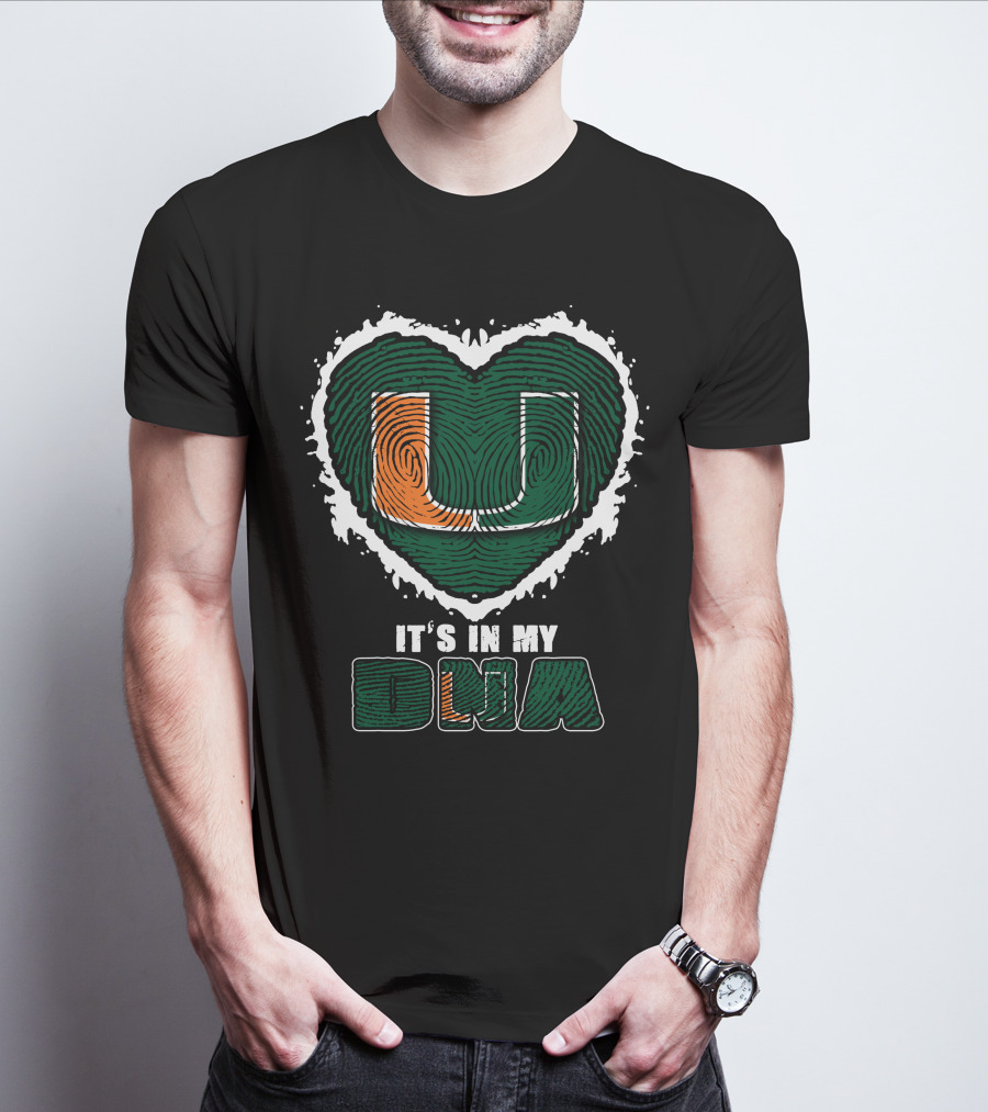 It's In My DNA Miami Hurricanes U Logo Fingerprint Heart T-Shirt