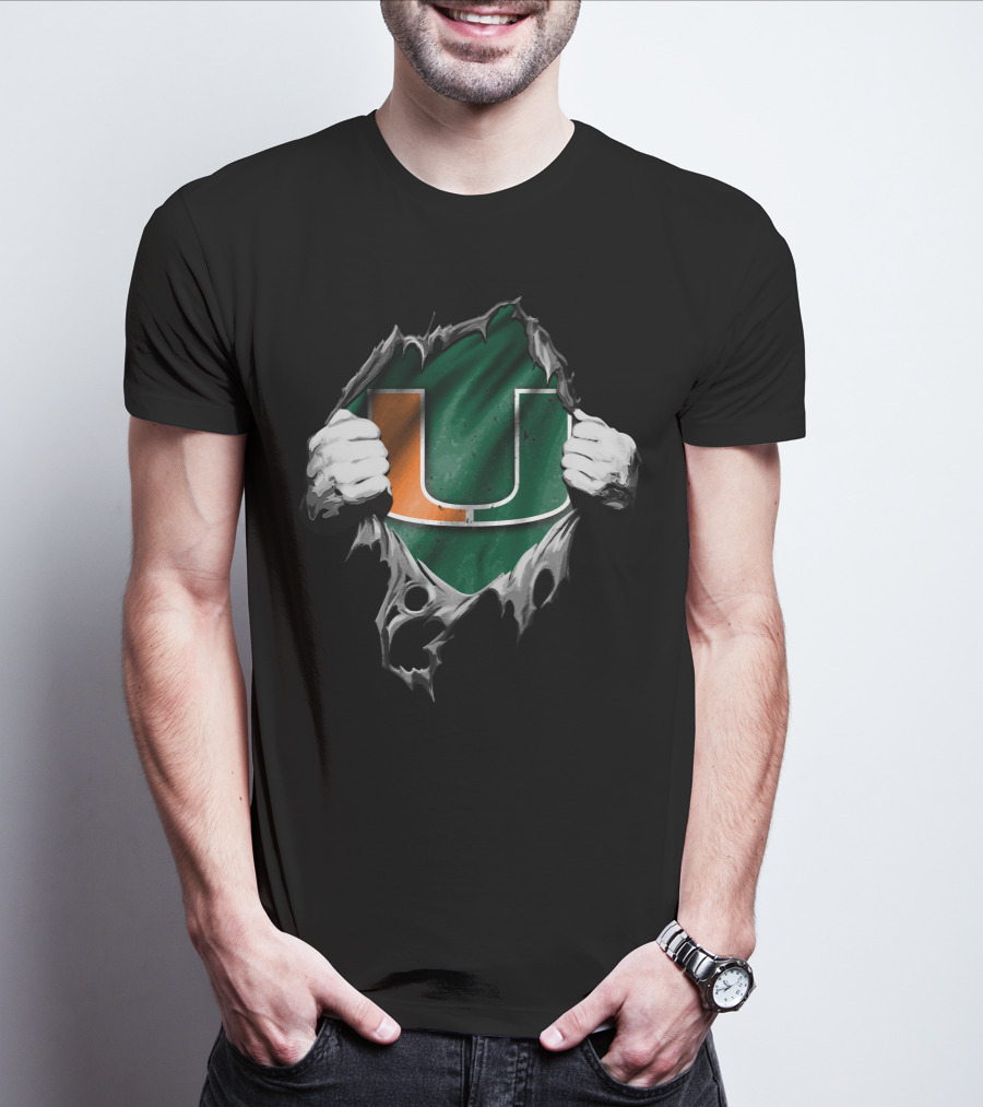 Torn Miami Hurricanes Logo With Hands Revealing U T-Shirt