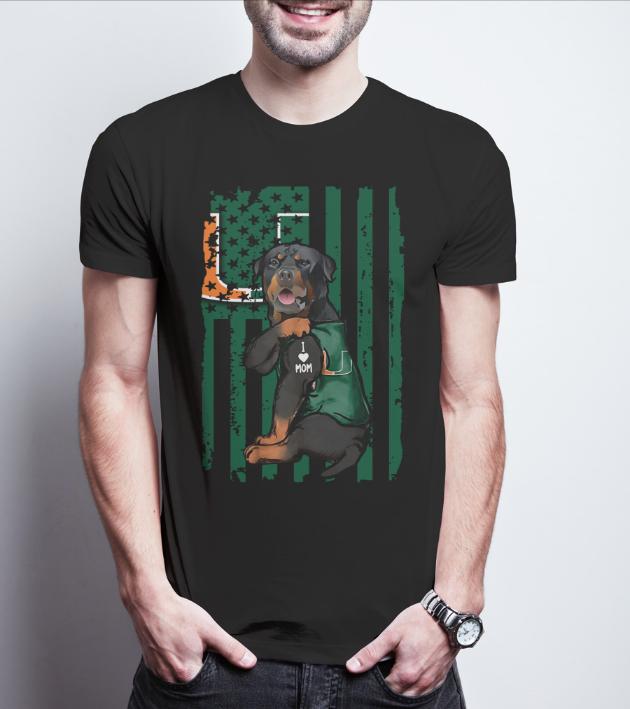 Rottweiler Miami Hurricanes I Love Mom Dog Wearing T-Shirt