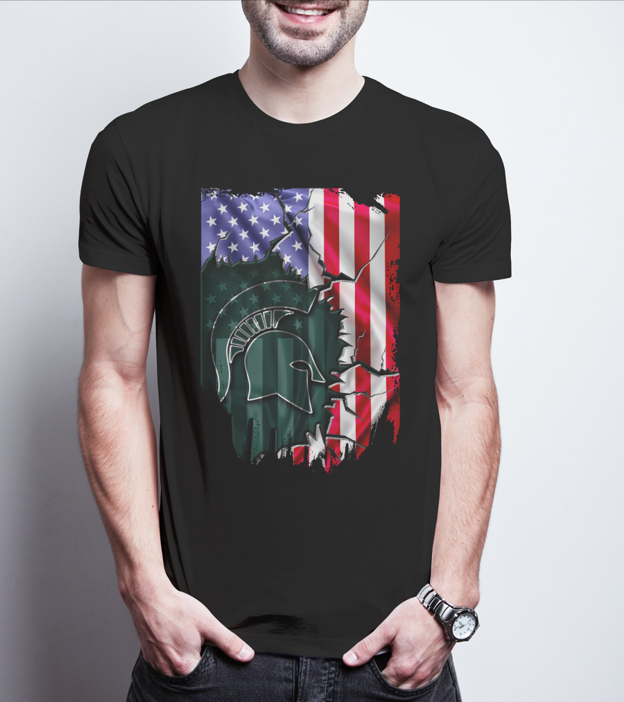 American Flag Rip Michigan State Spartans Helmet T-Shirt