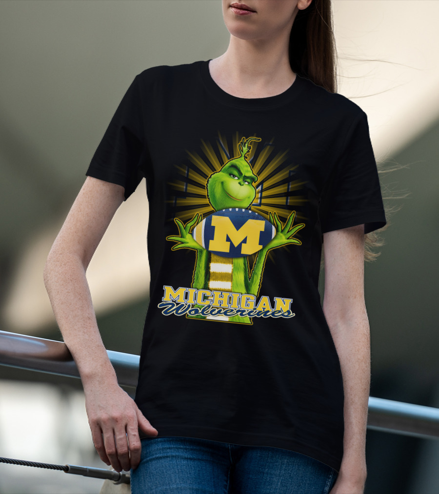Michigan Wolverines Grinch Holding Football T-Shirt
