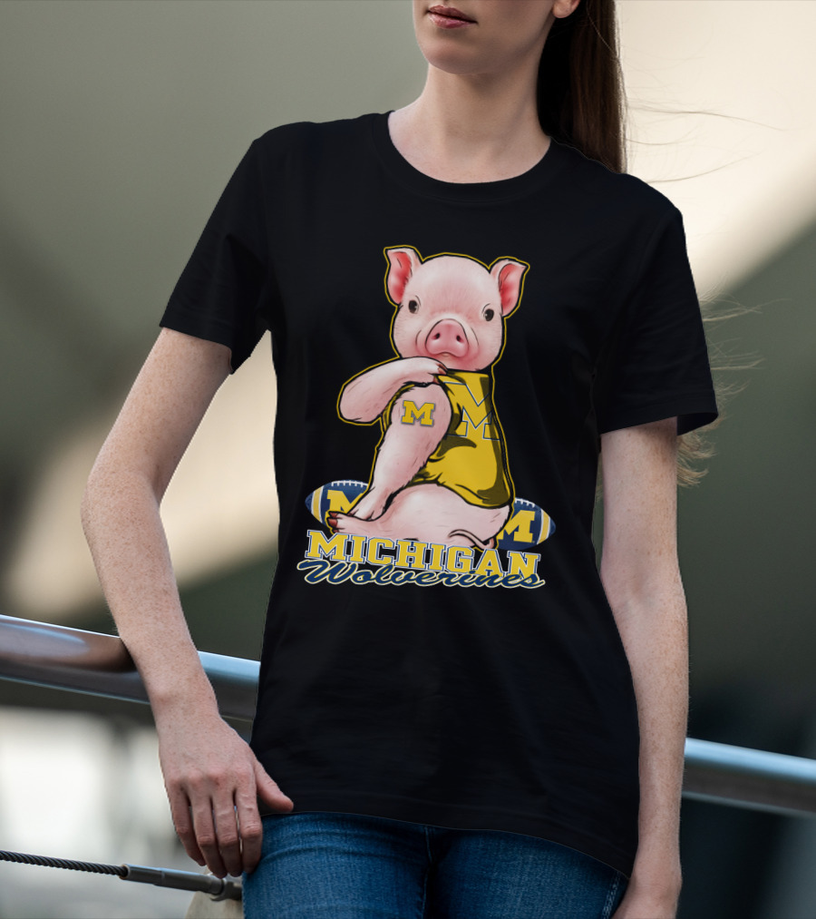 Michigan Wolverines Pig Football T-Shirt