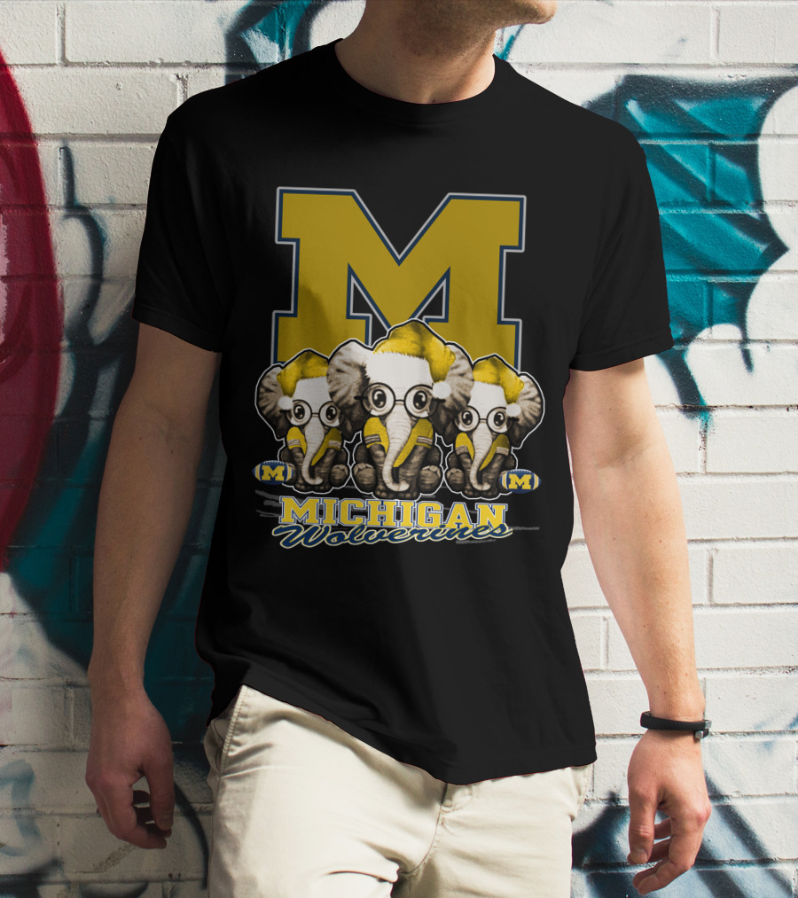 Michigan Wolverines Three Elephants With Glasses Holiday T-Shirt