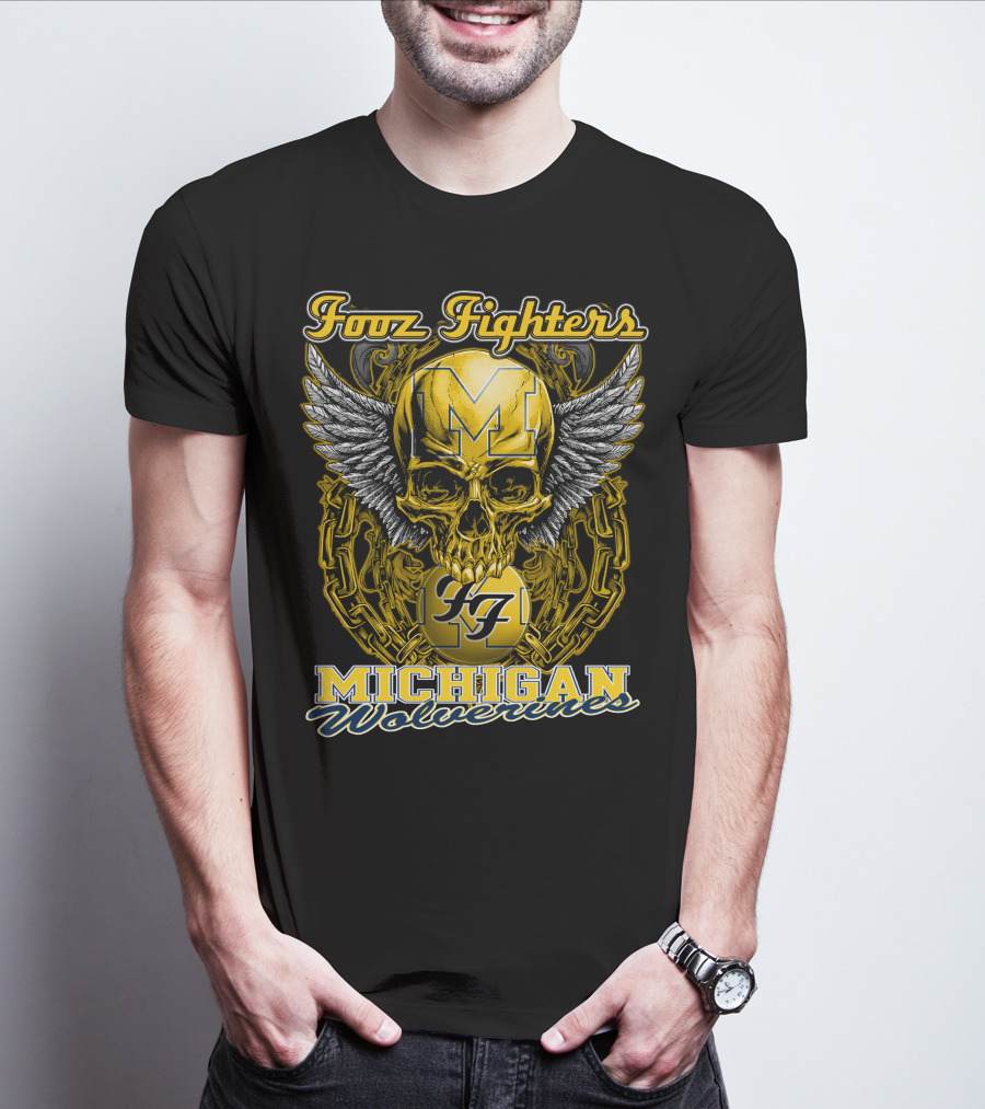 Foor Fighters Michigan Wolverines Skull Wings Chain T-Shirt
