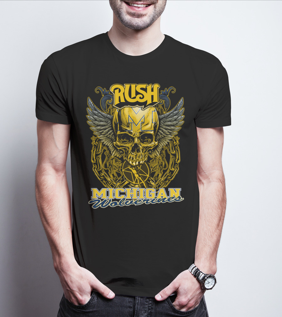 Rush Michigan Wolverines Skull Wings Chain T-Shirt