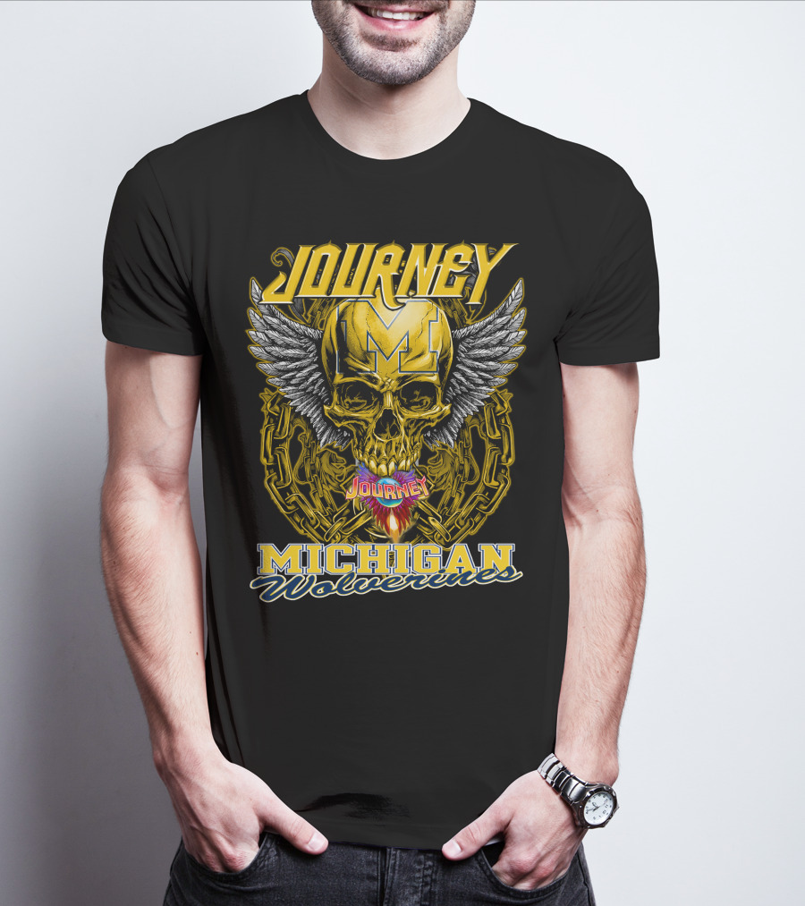 Journey Michigan Wolverines Skull Wings Chain T-Shirt